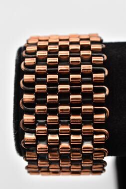 Renoir Vintage Copper Black Enamel Woven Cuff Bracelet Modernist Signed 50s BinD